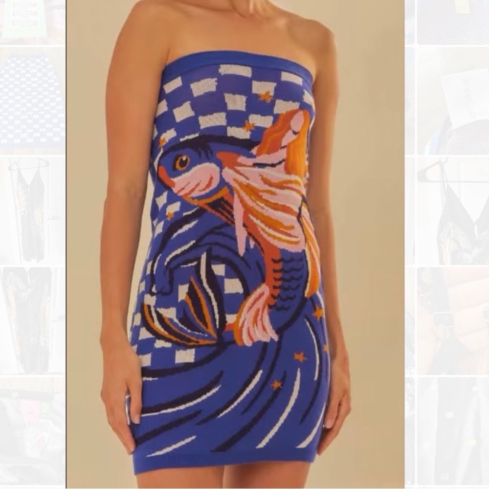 Farm Rio Women’s Knitted-skirt dress Fish Patterned Size M